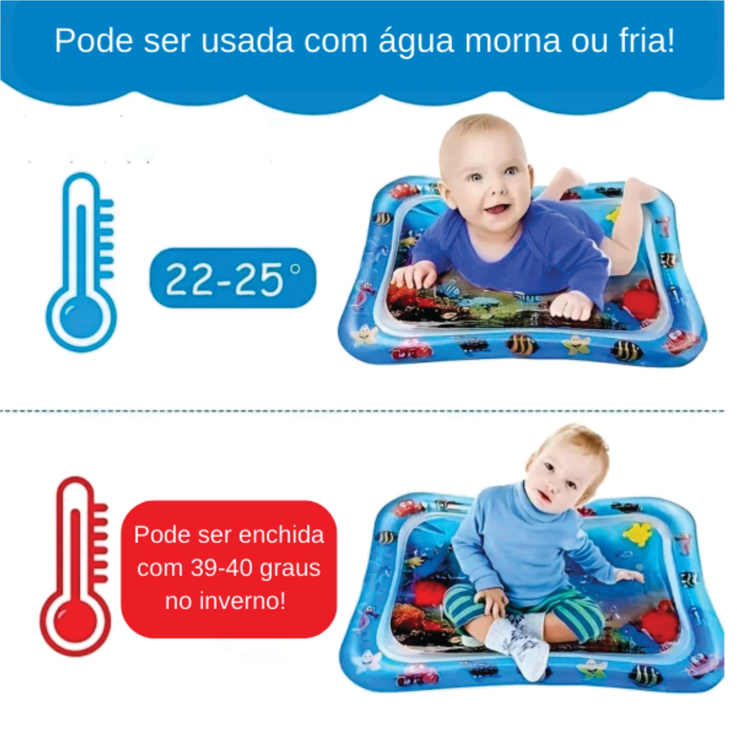 Almofada de água para bebê, tapete Inflável e resfriável infantil - Tummy Time